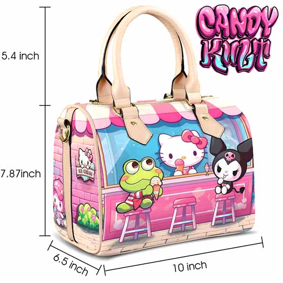 Kitty Ice Cream Shop Kawaii Candy Beige Boston Crossbody Handbag - Candy Kult - Candy Cult - Cult Candy - Cake High Heels - [product_vendor}