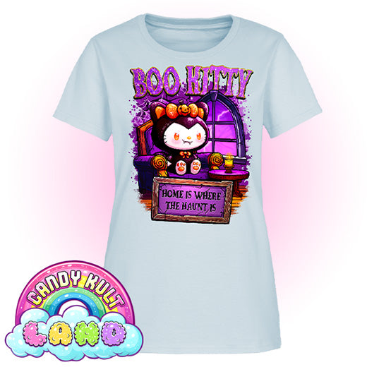 Home Is Where The Haunt Is Boo Kitty - Candy Kult land Women's FITTED T-Shirt - Candy Kult - Candy Cult - Candy Kult Land - Wishbone - Boo Kitty - Panku - Frosti - Toxic Kitten - Hex-Heart - Cult Candy - Cake High Heels - [product_vendor}