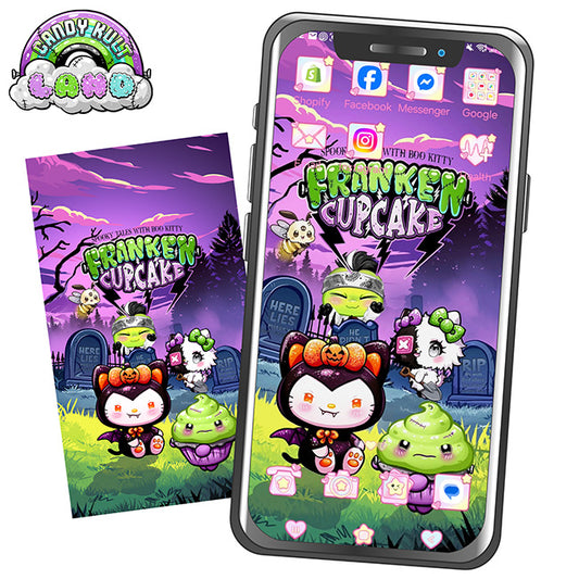 FREE Spooky Tales With Boo Kitty: Franken Cupcake Candy Kult Land Phone Wallpaper