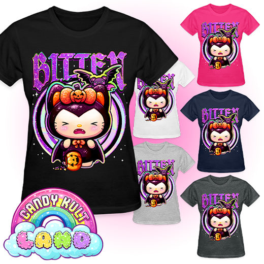 Bitten Boo Kitty Origins - Candy Kult Land REGULAR FIT Ladies T-Shirt - Candy Kult - Candy Cult - Candy Kult Land - Wishbone - Boo Kitty - Panku - Frosti - Toxic Kitten - Hex-Heart - Cult Candy - Cake High Heels - [product_vendor}