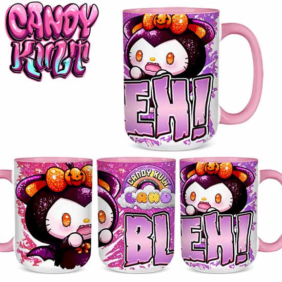 Boo Kitty Bleh Candy Kult Land Pink Handle Large Mug - Candy Kult - Candy Cult - Candy Kult Land - Wishbone - Boo Kitty - Panku - Frosti - Toxic Kitten - Hex-Heart - Cult Candy - Cake High Heels - [product_vendor}
