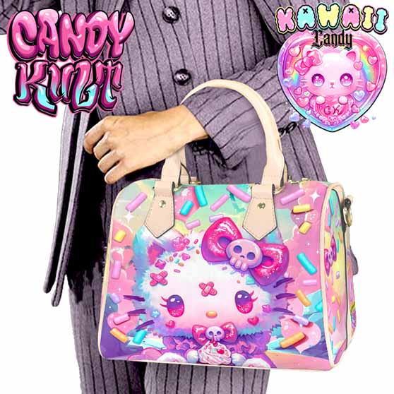 Pastel Purrfection Kawaii Candy Beige Boston Crossbody Handbag - Candy Kult - Candy Cult - Cult Candy - Cake High Heels - [product_vendor}