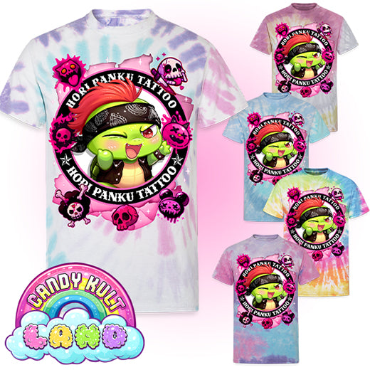 Hori Panku Tattoo Pink - Candy Kult Land Unisex Tie Dye T-Shirt - Candy Kult - Candy Cult - Candy Kult Land - Wishbone - Boo Kitty - Panku - Frosti - Toxic Kitten - Hex-Heart - Cult Candy - Cake High Heels - [product_vendor}