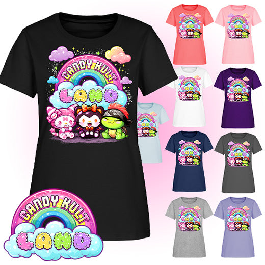 Candy Kult Land Wishbone, Boo & Panku - Women's FITTED T-Shirt - Candy Kult - Candy Cult - Candy Kult Land - Wishbone - Boo Kitty - Panku - Frosti - Toxic Kitten - Hex-Heart - Cult Candy - Cake High Heels - [product_vendor}