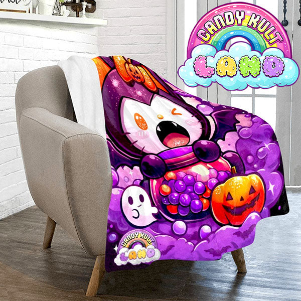 Boo Kitty Grape Bubblegum Candy Kult Land Micro Fleece Blanket - Candy Kult - Candy Cult - Candy Kult Land - Wishbone - Boo Kitty - Panku - Frosti - Toxic Kitten - Hex-Heart - Cult Candy - Cake High Heels - [product_vendor}
