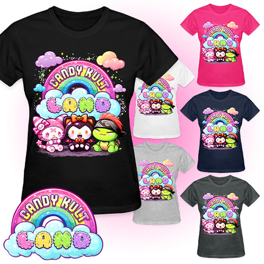 Wishbone Boo & Panku -Candy Kult Land Logo REGULAR FIT Ladies T-Shirt - Candy Kult - Candy Cult - Candy Kult Land - Wishbone - Boo Kitty - Panku - Frosti - Toxic Kitten - Hex-Heart - Cult Candy - Cake High Heels - [product_vendor}