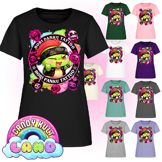 Hori Panku Tattoo Rainbow - Candy Kult Land Women's FITTED T-Shirt - Candy Kult - Candy Cult - Candy Kult Land - Wishbone - Boo Kitty - Panku - Frosti - Toxic Kitten - Hex-Heart - Cult Candy - Cake High Heels - [product_vendor}