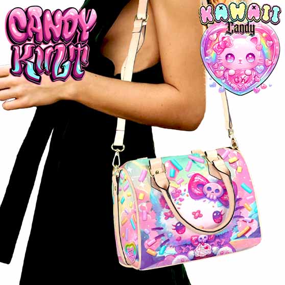 Pastel Purrfection Kawaii Candy Beige Boston Crossbody Handbag - Candy Kult - Candy Cult - Cult Candy - Cake High Heels - [product_vendor}