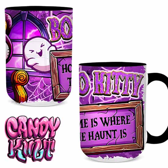 Boo Kitty Home Is Where The Haunt Is Candy Kult Land Black Handle Large Mug - Candy Kult - Candy Cult - Candy Kult Land - Wishbone - Boo Kitty - Panku - Frosti - Toxic Kitten - Hex-Heart - Cult Candy - Cake High Heels - [product_vendor}