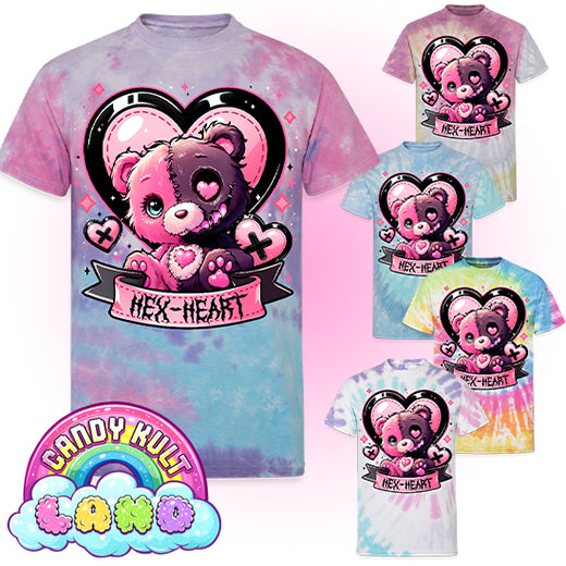 Hex-Heart - Candy Kult Land Unisex Tie Dye T-Shirt - Candy Kult - Candy Cult - Candy Kult Land - Wishbone - Boo Kitty - Panku - Frosti - Toxic Kitten - Hex-Heart - Cult Candy - Cake High Heels - [product_vendor}