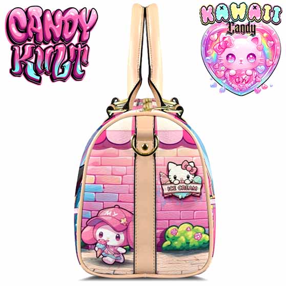 Kitty Ice Cream Shop Kawaii Candy Beige Boston Crossbody Handbag - Candy Kult - Candy Cult - Cult Candy - Cake High Heels - [product_vendor}