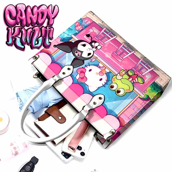 Kitty Ice Cream Shop Kawaii Candy White PU Leather Crossbody Handbag - Candy Kult - Candy Cult - Cult Candy - Cake High Heels - [product_vendor}