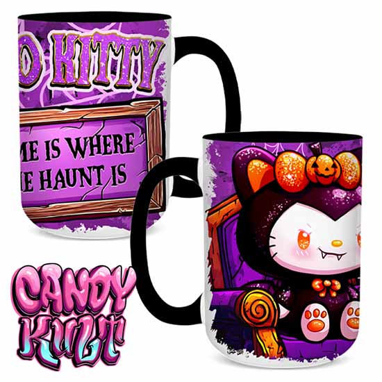 Boo Kitty Home Is Where The Haunt Is Candy Kult Land Black Handle Large Mug - Candy Kult - Candy Cult - Candy Kult Land - Wishbone - Boo Kitty - Panku - Frosti - Toxic Kitten - Hex-Heart - Cult Candy - Cake High Heels - [product_vendor}