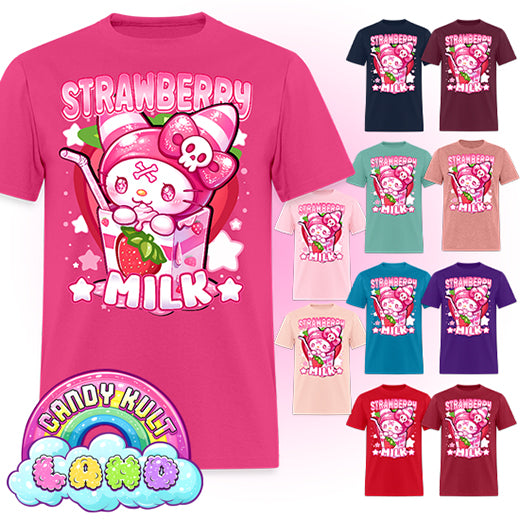 Wishbone Strawberry Milk  - Candy Kult Land COLOUR Men's / Unisex Classic T-Shirt - Candy Kult - Candy Cult - Candy Kult Land - Wishbone - Boo Kitty - Panku - Frosti - Toxic Kitten - Hex-Heart - Cult Candy - Cake High Heels - [product_vendor}