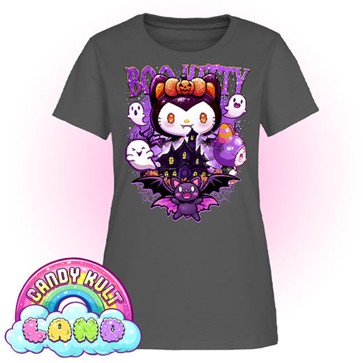 Boo Kitty Origins - Candy Kult Land Women's FITTED T-Shirt - Candy Kult - Candy Cult - Candy Kult Land - Wishbone - Boo Kitty - Panku - Frosti - Toxic Kitten - Hex-Heart - Cult Candy - Cake High Heels - [product_vendor}