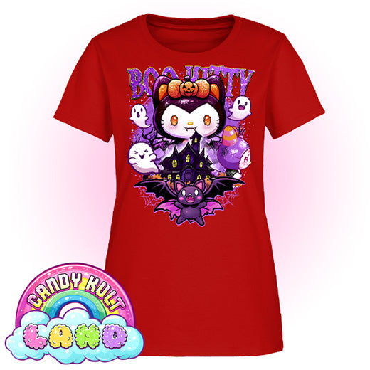 Boo Kitty Origins - Candy Kult Land Women's FITTED T-Shirt - Candy Kult - Candy Cult - Candy Kult Land - Wishbone - Boo Kitty - Panku - Frosti - Toxic Kitten - Hex-Heart - Cult Candy - Cake High Heels - [product_vendor}