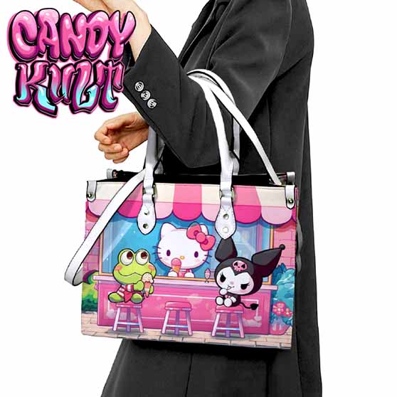 Kitty Ice Cream Shop Kawaii Candy White PU Leather Crossbody Handbag - Candy Kult - Candy Cult - Cult Candy - Cake High Heels - [product_vendor}