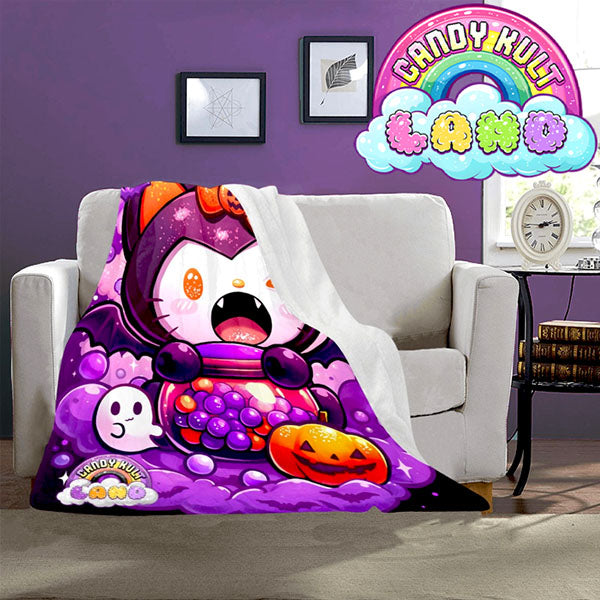 Boo Kitty Grape Bubblegum Candy Kult Land Micro Fleece Blanket - Candy Kult - Candy Cult - Candy Kult Land - Wishbone - Boo Kitty - Panku - Frosti - Toxic Kitten - Hex-Heart - Cult Candy - Cake High Heels - [product_vendor}