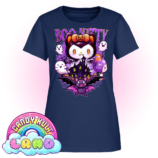 Boo Kitty Origins - Candy Kult Land Women's FITTED T-Shirt - Candy Kult - Candy Cult - Candy Kult Land - Wishbone - Boo Kitty - Panku - Frosti - Toxic Kitten - Hex-Heart - Cult Candy - Cake High Heels - [product_vendor}