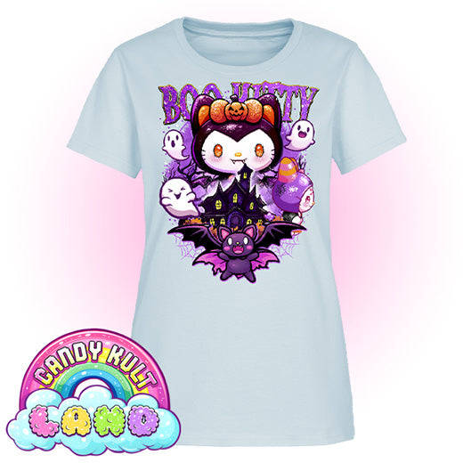 Boo Kitty Origins - Candy Kult Land Women's FITTED T-Shirt - Candy Kult - Candy Cult - Candy Kult Land - Wishbone - Boo Kitty - Panku - Frosti - Toxic Kitten - Hex-Heart - Cult Candy - Cake High Heels - [product_vendor}