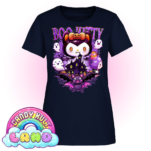 Boo Kitty Origins - Candy Kult Land Women's FITTED T-Shirt - Candy Kult - Candy Cult - Candy Kult Land - Wishbone - Boo Kitty - Panku - Frosti - Toxic Kitten - Hex-Heart - Cult Candy - Cake High Heels - [product_vendor}