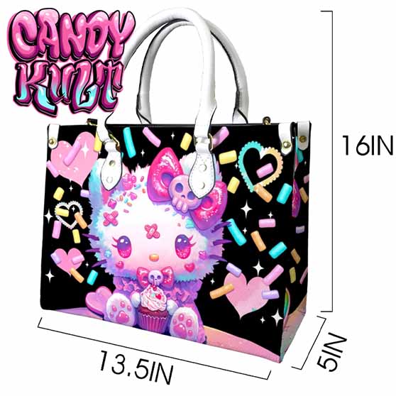 Pastel Purrfection Black Kawaii Candy White PU Leather Crossbody Handbag - Candy Kult - Candy Cult - Cult Candy - Cake High Heels - [product_vendor}