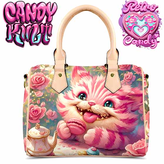 Rose Garden Tea Party Retro Candy Beige Boston Crossbody Handbag Candy Kult Alice In Wonderland Bag Cheshire Cat Candy Cult - Candy Kult Land - Wishbone - Boo Kitty - Panku - Frosti - Toxic Kitten - Hex - Heart - Cult Candy - Ca