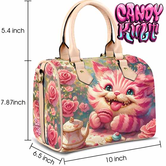 Rose Garden Tea Party Retro Candy Beige Boston Crossbody Handbag Candy Kult Alice In Wonderland Bag Cheshire Cat Candy Cult - Candy Kult Land - Wishbone - Boo Kitty - Panku - Frosti - Toxic Kitten - Hex - Heart - Cult Candy - Ca