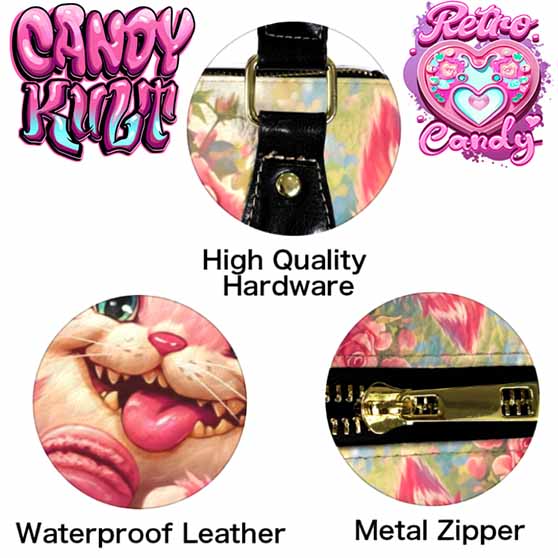 Rose Garden Tea Party Retro Candy Boston Crossbody Handbag Candy Kult Alice In Wonderland Bag Cheshire Cat Candy Cult - Candy Kult Land - Wishbone - Boo Kitty - Panku - Frosti - Toxic Kitten - Hex - Heart - Cult Candy - Ca