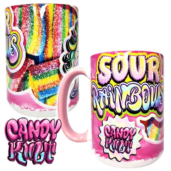 Sour Rainbows Candy Kult Large Mug Candy Kult Candy Cult - Candy Kult Land - Wishbone - Boo Kitty - Panku - Frosti - Toxic Kitten - Hex - Heart - Cult Candy - Ca
