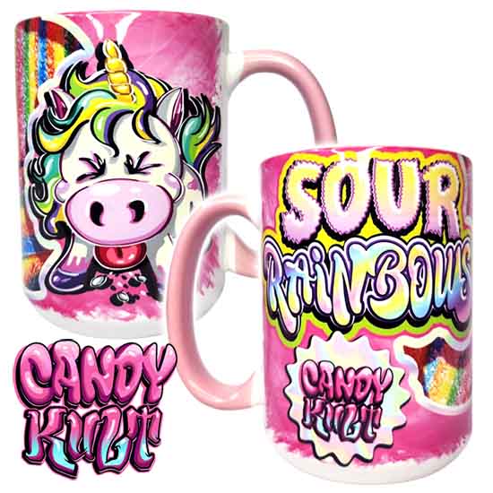 Sour Rainbows Candy Kult Large Mug Candy Kult Candy Cult - Candy Kult Land - Wishbone - Boo Kitty - Panku - Frosti - Toxic Kitten - Hex - Heart - Cult Candy - Ca