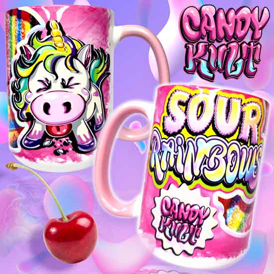 Sour Rainbows Candy Kult Large Mug Candy Kult Candy Cult - Candy Kult Land - Wishbone - Boo Kitty - Panku - Frosti - Toxic Kitten - Hex - Heart - Cult Candy - Ca