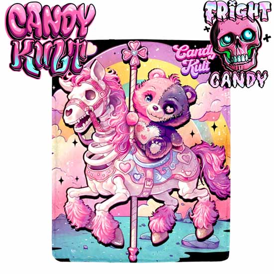 Spooky Bear Carousel Fright Candy Micro Fleece Blanket Candy Kult 40 x 50 Inch care bears Candy Cult - Candy Kult Land - Wishbone - Boo Kitty - Panku - Frosti - Toxic Kitten - Hex - Heart - Cult Candy - Ca
