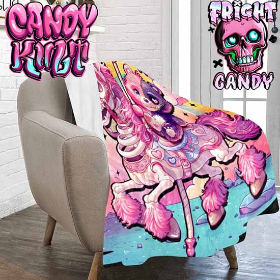 Spooky Bear Carousel Fright Candy Micro Fleece Blanket Candy Kult 40 x 50 Inch care bears Candy Cult - Candy Kult Land - Wishbone - Boo Kitty - Panku - Frosti - Toxic Kitten - Hex - Heart - Cult Candy - Ca