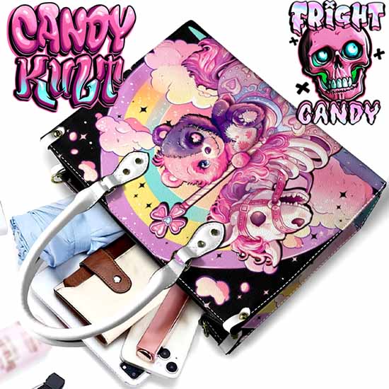 Spooky Bear Carousel Fright Candy White PU Leather Crossbody Handbag Candy Kult Bag care bears Crossbody Candy Cult - Candy Kult Land - Wishbone - Boo Kitty - Panku - Frosti - Toxic Kitten - Hex - Heart - Cult Candy - Ca