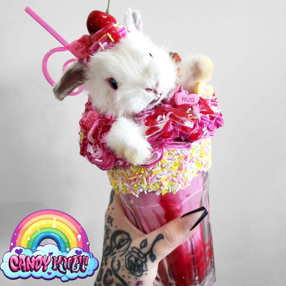 Strawberry Heart Candy Milkshake Bunny Candy Kult bunny milkshake taxidermy Candy Cult - Candy Kult Land - Wishbone - Boo Kitty - Panku - Frosti - Toxic Kitten - Hex - Heart - Cult Candy - Ca
