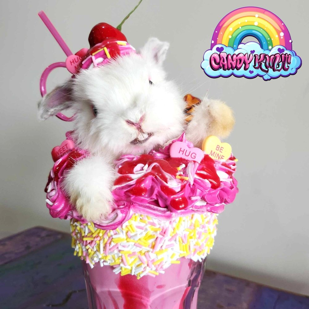 Strawberry Heart Candy Milkshake Bunny Candy Kult bunny milkshake taxidermy Candy Cult - Candy Kult Land - Wishbone - Boo Kitty - Panku - Frosti - Toxic Kitten - Hex - Heart - Cult Candy - Ca