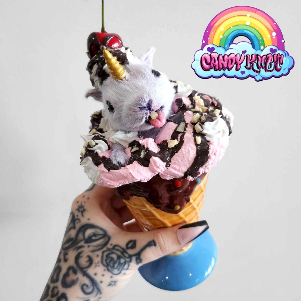 Strawberry Sundae Bunnicorn Candy Kult bunny milkshake taxidermy Candy Cult - Candy Kult Land - Wishbone - Boo Kitty - Panku - Frosti - Toxic Kitten - Hex - Heart - Cult Candy - Ca