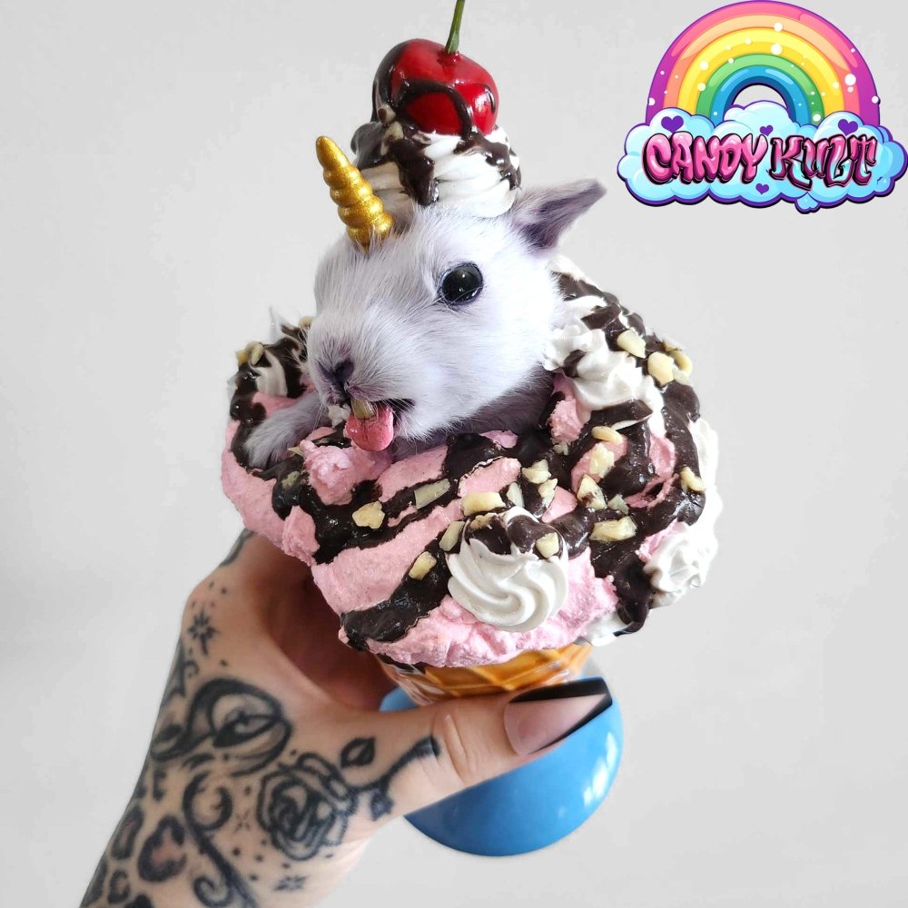 Strawberry Sundae Bunnicorn Candy Kult bunny milkshake taxidermy Candy Cult - Candy Kult Land - Wishbone - Boo Kitty - Panku - Frosti - Toxic Kitten - Hex - Heart - Cult Candy - Ca
