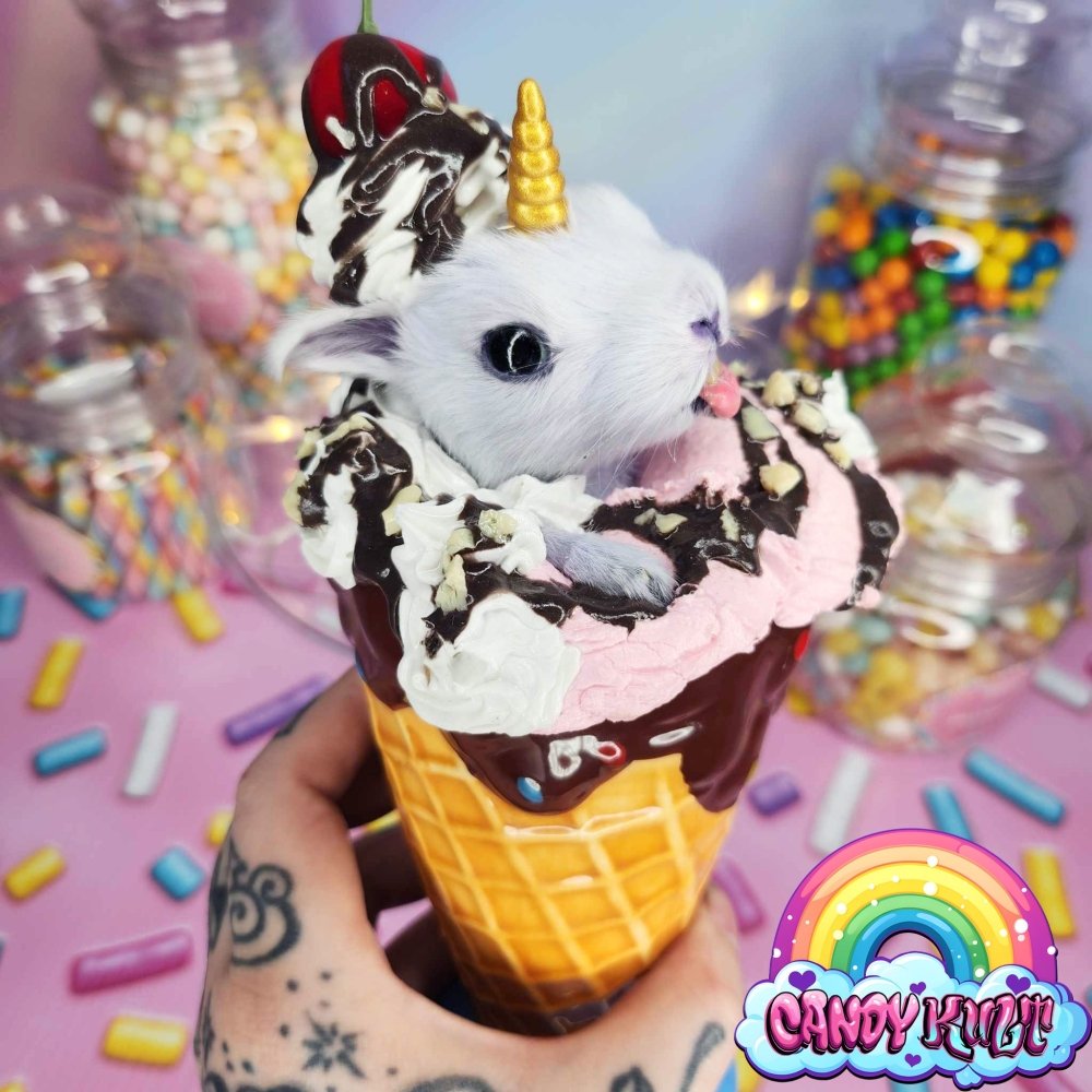 Strawberry Sundae Bunnicorn Candy Kult bunny milkshake taxidermy Candy Cult - Candy Kult Land - Wishbone - Boo Kitty - Panku - Frosti - Toxic Kitten - Hex - Heart - Cult Candy - Ca