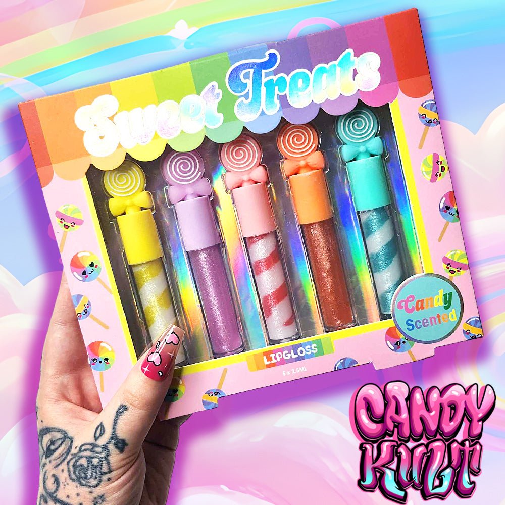 Sweet Treats Candy Lip Gloss 5 Pack Candy Kult Lip Gloss Candy Cult - Candy Kult Land - Wishbone - Boo Kitty - Panku - Frosti - Toxic Kitten - Hex - Heart - Cult Candy - Ca