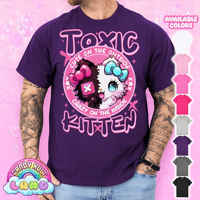 Toxic Kitten Cute Outside Crazy Inside - Candy Kult Land Graphic Tee Candy Kult PURPLE S candy kult land ck land Toxic Kitten Candy Cult - Candy Kult Land - Wishbone - Boo Kitty - Panku - Frosti - Toxic Kitten - Hex - Heart - Cult Candy - Ca