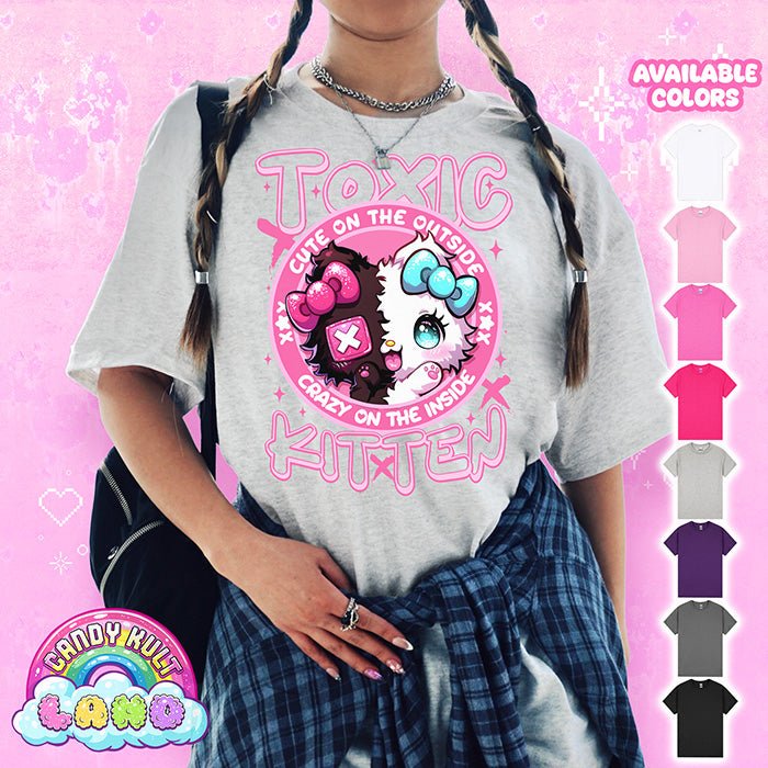 Toxic Kitten Cute Outside Crazy Inside - Candy Kult Land Graphic Tee Candy Kult SPORTS GREY S candy kult land ck land Toxic Kitten Candy Cult - Candy Kult Land - Wishbone - Boo Kitty - Panku - Frosti - Toxic Kitten - Hex - Heart - Cult Candy - Ca