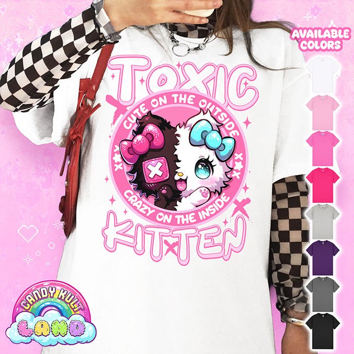 Toxic Kitten Cute Outside Crazy Inside - Candy Kult Land Graphic Tee Candy Kult WHITE S candy kult land ck land Toxic Kitten Candy Cult - Candy Kult Land - Wishbone - Boo Kitty - Panku - Frosti - Toxic Kitten - Hex - Heart - Cult Candy - Ca