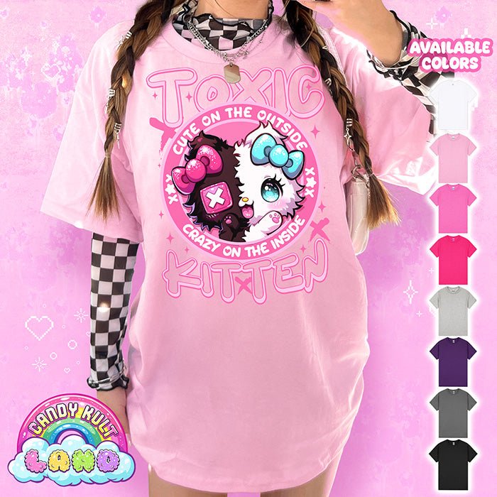Toxic Kitten Cute Outside Crazy Inside - Candy Kult Land Graphic Tee Candy Kult LIGHT PINK S candy kult land ck land Toxic Kitten Candy Cult - Candy Kult Land - Wishbone - Boo Kitty - Panku - Frosti - Toxic Kitten - Hex - Heart - Cult Candy - Ca