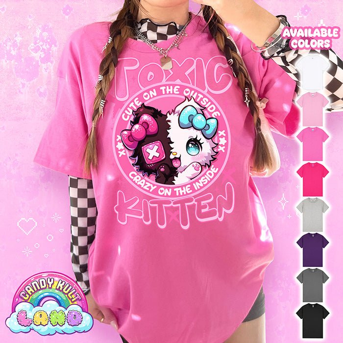 Toxic Kitten Cute Outside Crazy Inside - Candy Kult Land Graphic Tee Candy Kult AZALEA S candy kult land ck land Toxic Kitten Candy Cult - Candy Kult Land - Wishbone - Boo Kitty - Panku - Frosti - Toxic Kitten - Hex - Heart - Cult Candy - Ca