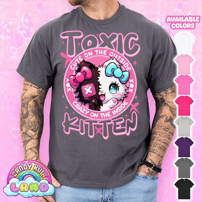 Toxic Kitten Cute Outside Crazy Inside - Candy Kult Land Graphic Tee Candy Kult CHARCOAL S candy kult land ck land Toxic Kitten Candy Cult - Candy Kult Land - Wishbone - Boo Kitty - Panku - Frosti - Toxic Kitten - Hex - Heart - Cult Candy - Ca