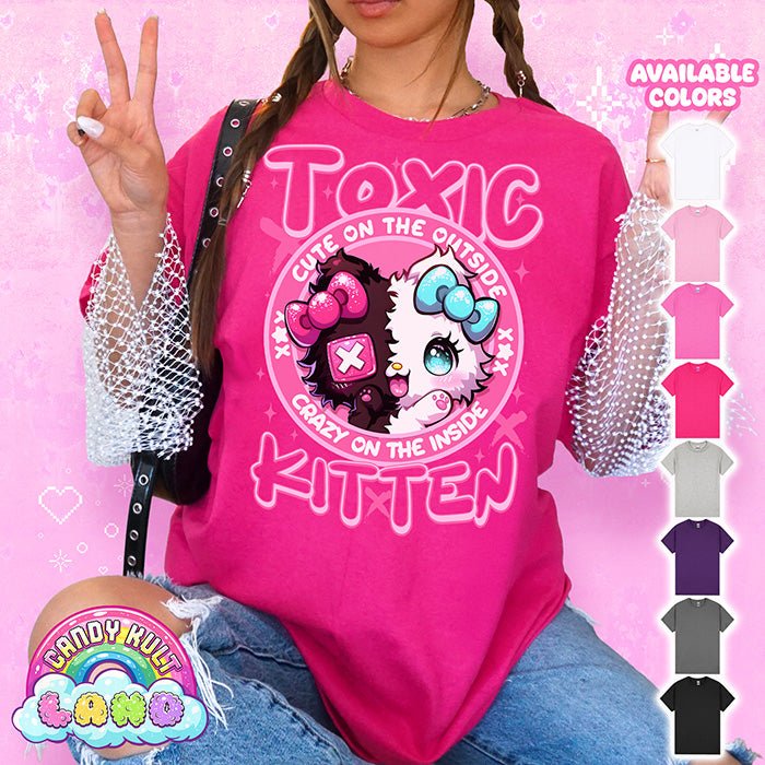 Toxic Kitten Cute Outside Crazy Inside - Candy Kult Land Graphic Tee Candy Kult HELICONIA S candy kult land ck land Toxic Kitten Candy Cult - Candy Kult Land - Wishbone - Boo Kitty - Panku - Frosti - Toxic Kitten - Hex - Heart - Cult Candy - Ca