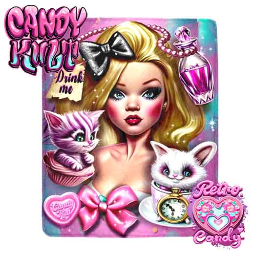 Alice In Retroland Retro Candy Micro Fleece Blanket - Candy Kult - Candy Cult - Candy Kult Land - Wishbone - Boo Kitty - Panku - Frosti - Toxic Kitten - Hex-Heart - Cult Candy - Cake High Heels - [product_vendor}