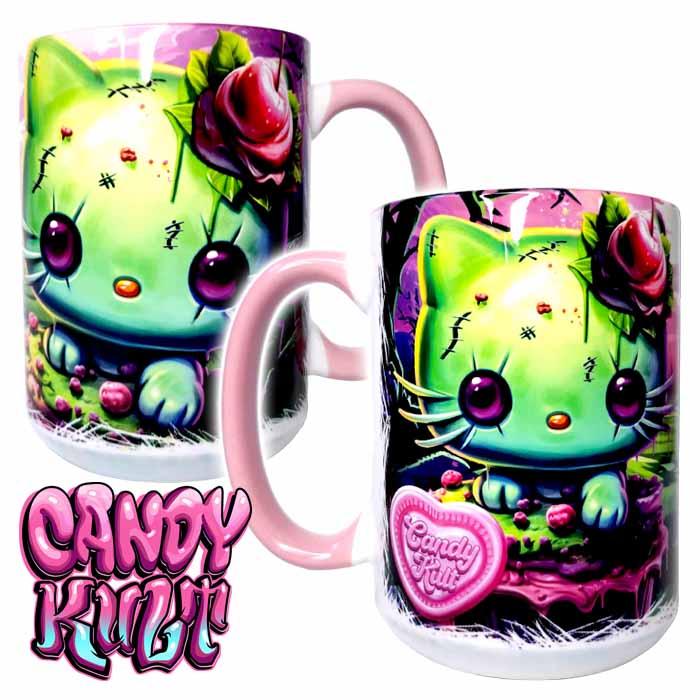 Zombie Kitty Fright Candy Pink Handle Large Mug - Candy Kult - Candy Cult - Candy Kult Land - Wishbone - Boo Kitty - Panku - Frosti - Toxic Kitten - Hex-Heart - Cult Candy - Cake High Heels - [product_vendor}